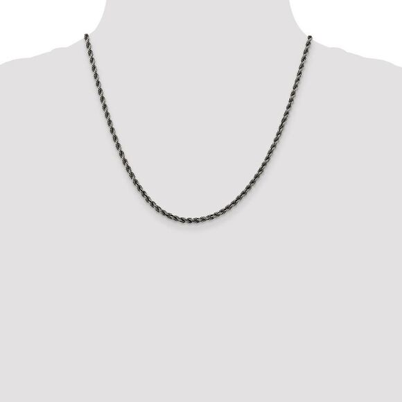 3mm Sterling Silver & Black Plated Solid Rope Chain Necklace, 20 Inch - Picture 2 of 8